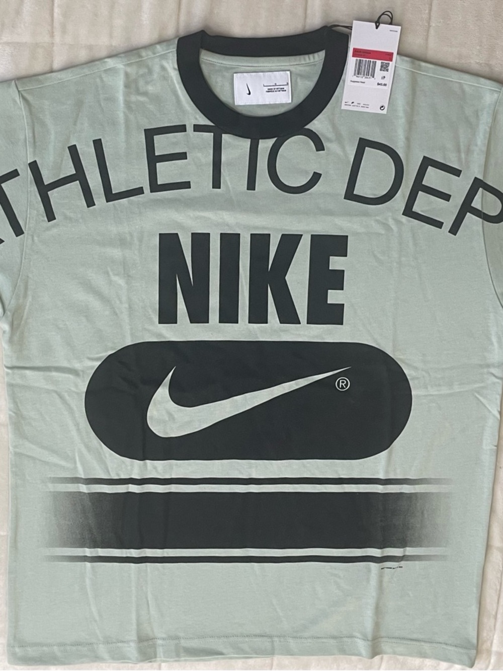 Nike Mint Green Tee with Black Collar and Print